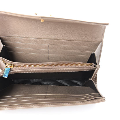 Saint Laurent Grain De Poudre Matelasse Chevron Monogram Flap Wallet Dusty Grey 4 of 5