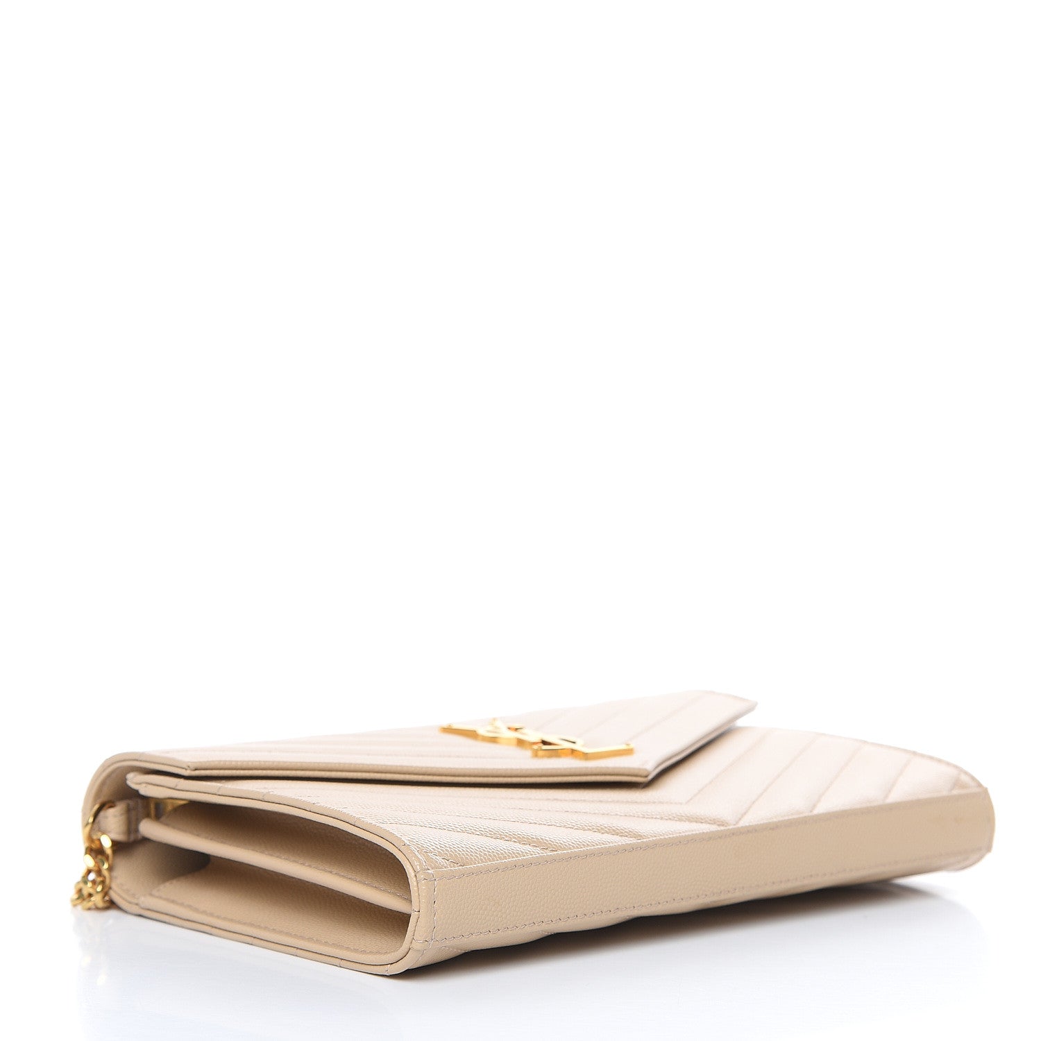 Saint Laurent Grain De Poudre Matelasse Chevron Monogram Chain Wallet Nude Powder 4 of 8