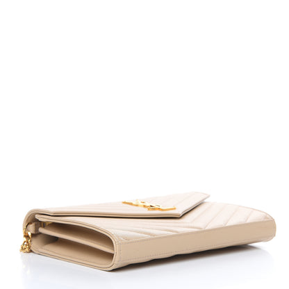 Saint Laurent Grain De Poudre Matelasse Chevron Monogram Chain Wallet Nude Powder 4 of 8