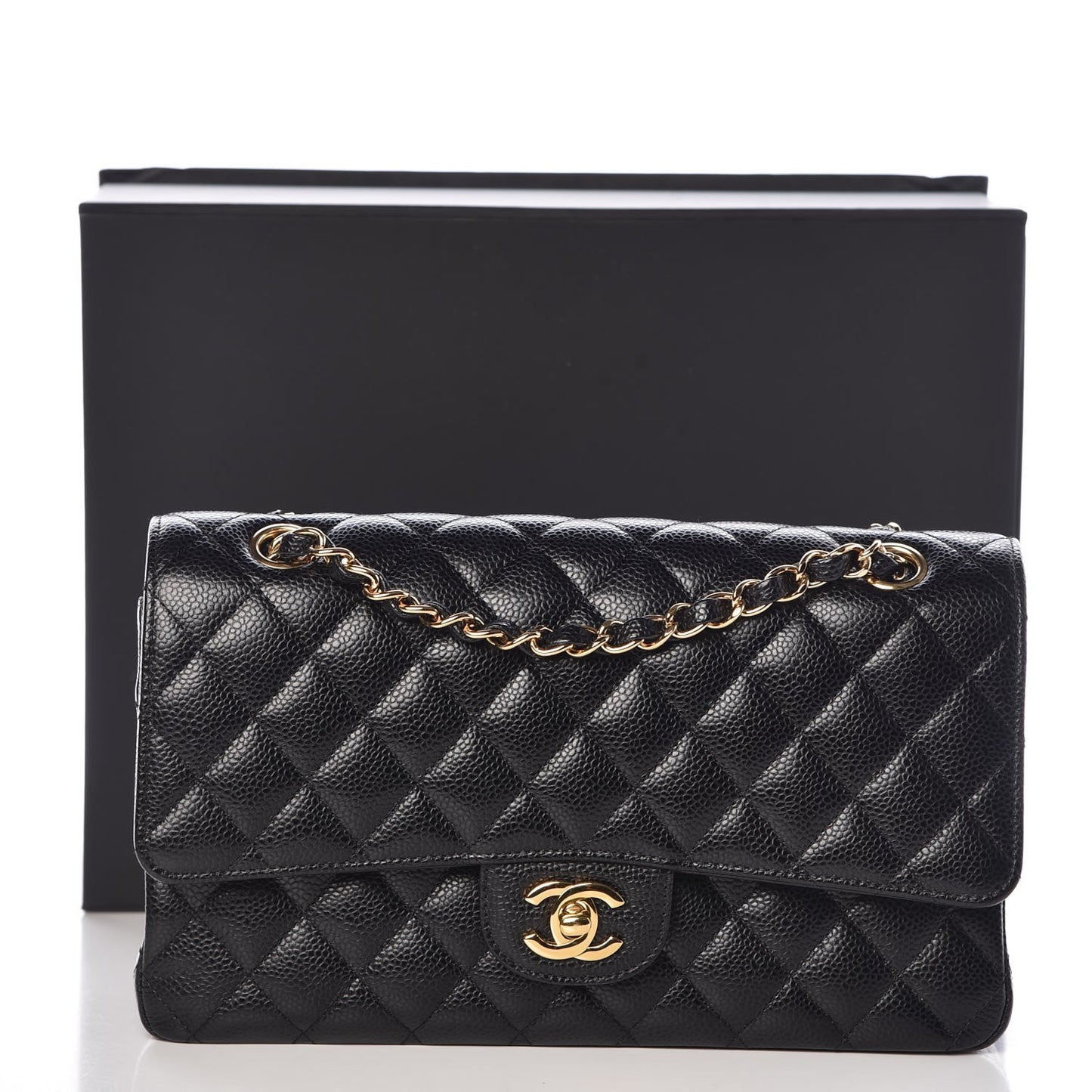 Caviar Quilted Medium Double Flap Black