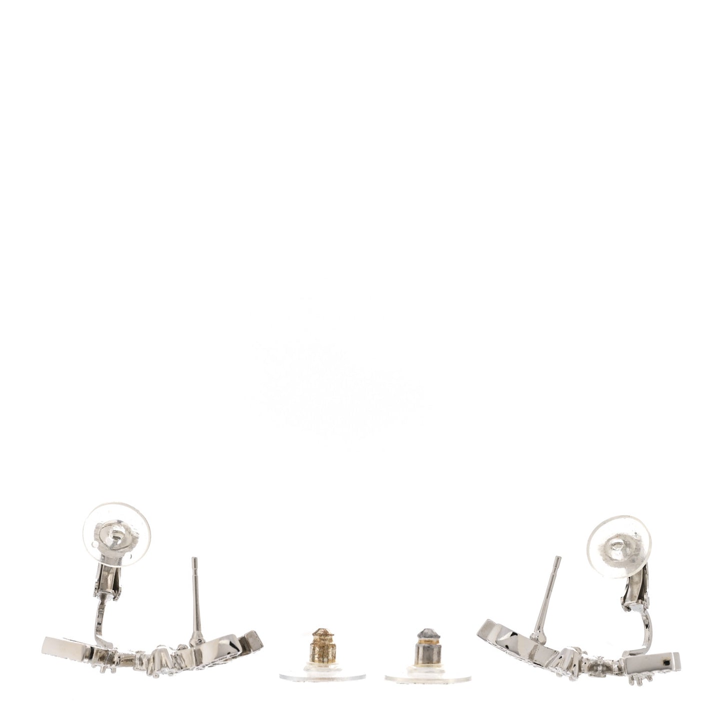 Metal Crystal No 5 Clover CC Clip On Drop Earrings Silver