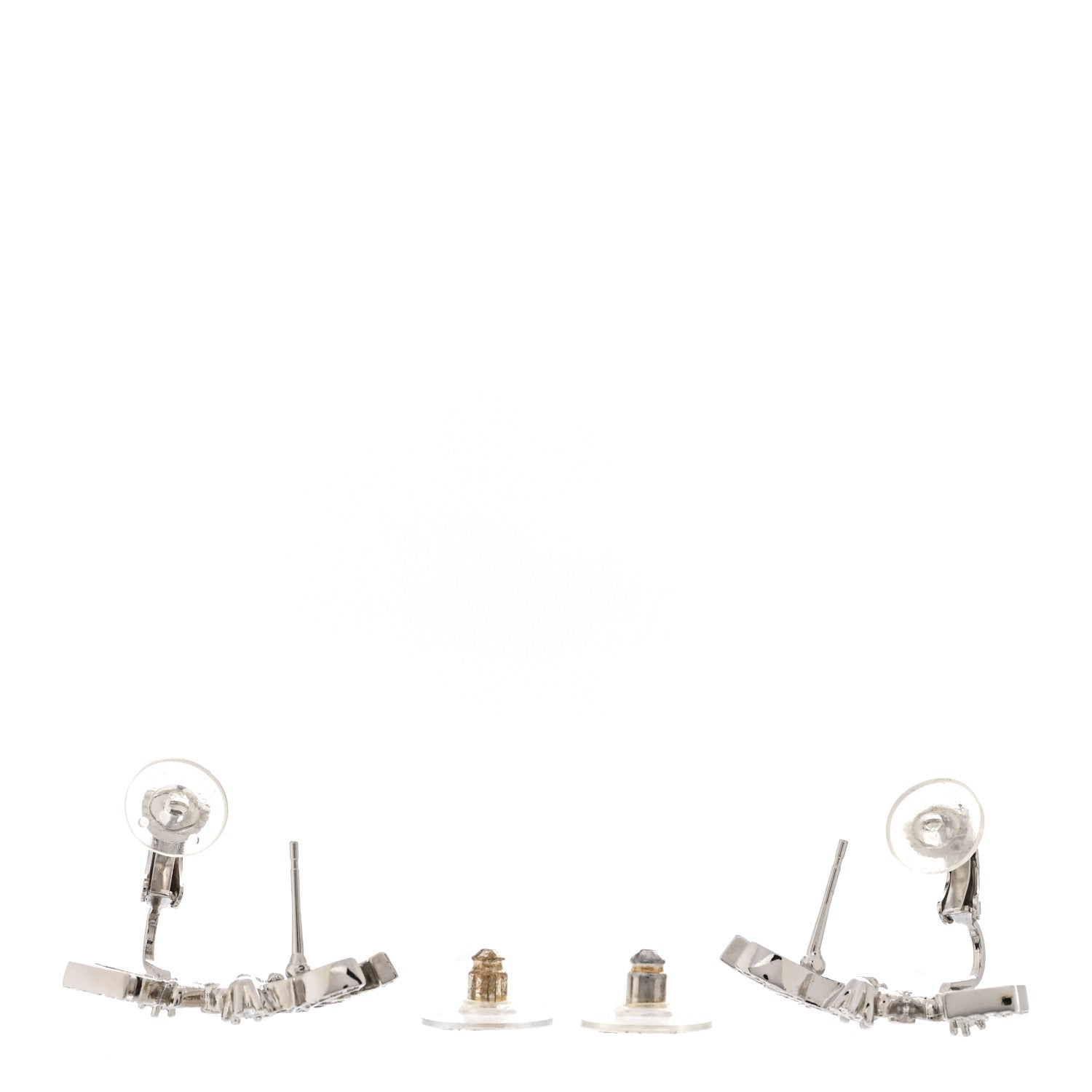 Chanel Metal Crystal No 5 Clover CC Clip On Drop Earrings Silver 3 of 5