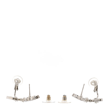 Chanel Metal Crystal No 5 Clover CC Clip On Drop Earrings Silver 3 of 5