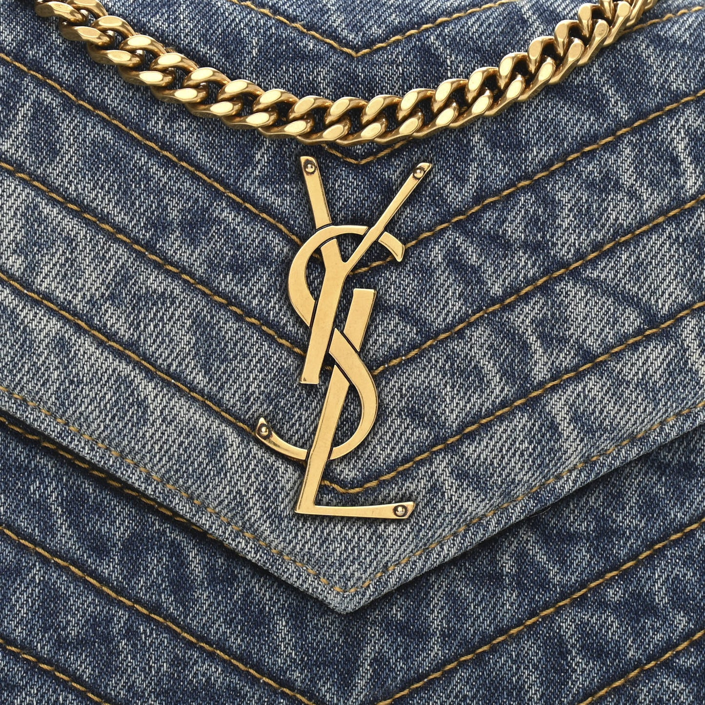 Denim Matelasse Chevron Monogram Chain Wallet Blue Jeans