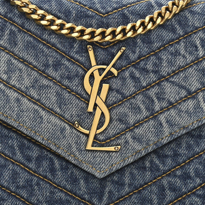 Saint Laurent Denim Matelasse Chevron Monogram Chain Wallet Blue Jeans 8 of 10