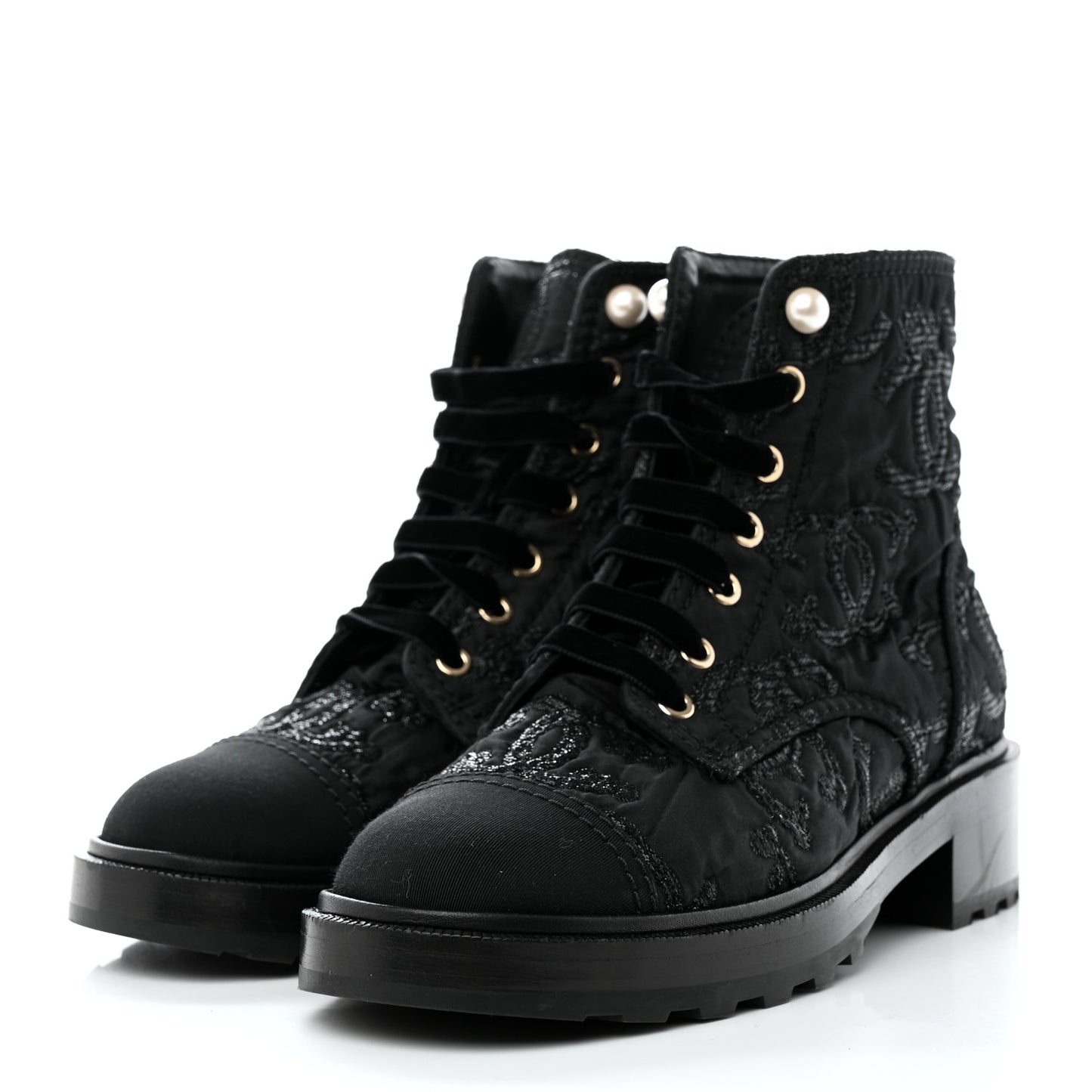 Tweed Grosgrain CC Combat Short Boots 40 Black
