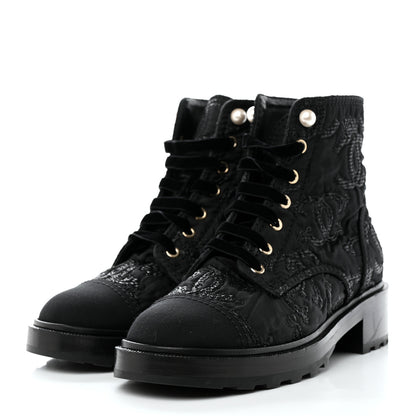 Chanel Tweed Grosgrain CC Combat Short Boots 40 Black 3 of 8