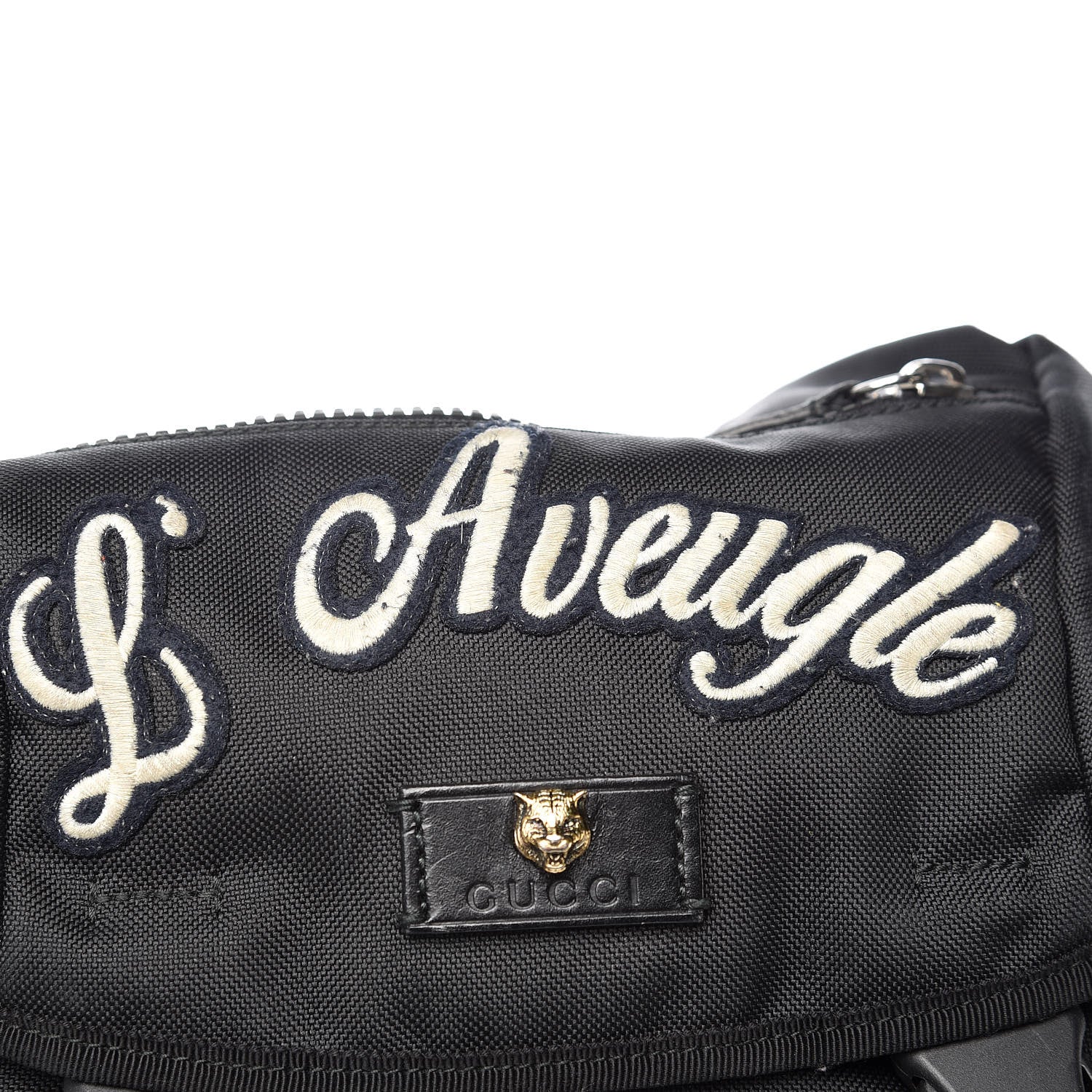 Gucci Techno Canvas Web L'Aveugle Par Amour Embroidered Double Buckle Backpack Black 11 of 14