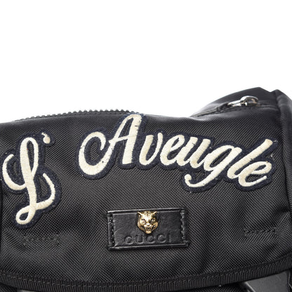 Gucci Techno Canvas Web L'Aveugle Par Amour Embroidered Double Buckle Backpack Black 11 of 14