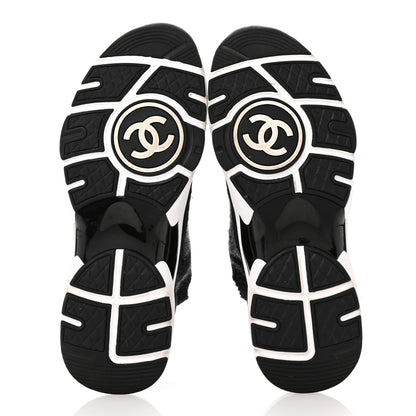 Chanel Fabric Suede Calfskin Womens CC Sneakers 38.5 Black Grey 6 of 11