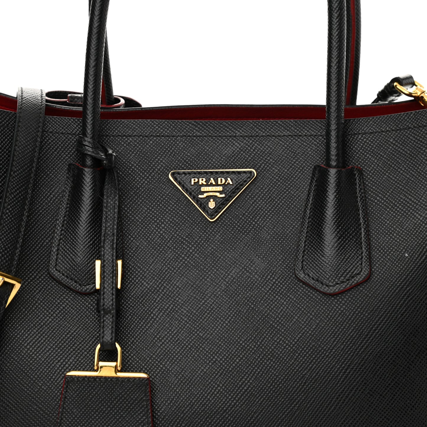 Saffiano Cuir Medium Double Bag Black Fuoco