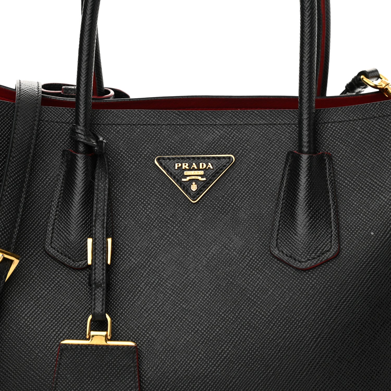 Prada Saffiano Cuir Medium Double Bag Black Fuoco 8 of 24