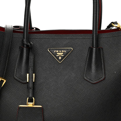 Prada Saffiano Cuir Medium Double Bag Black Fuoco 8 of 24
