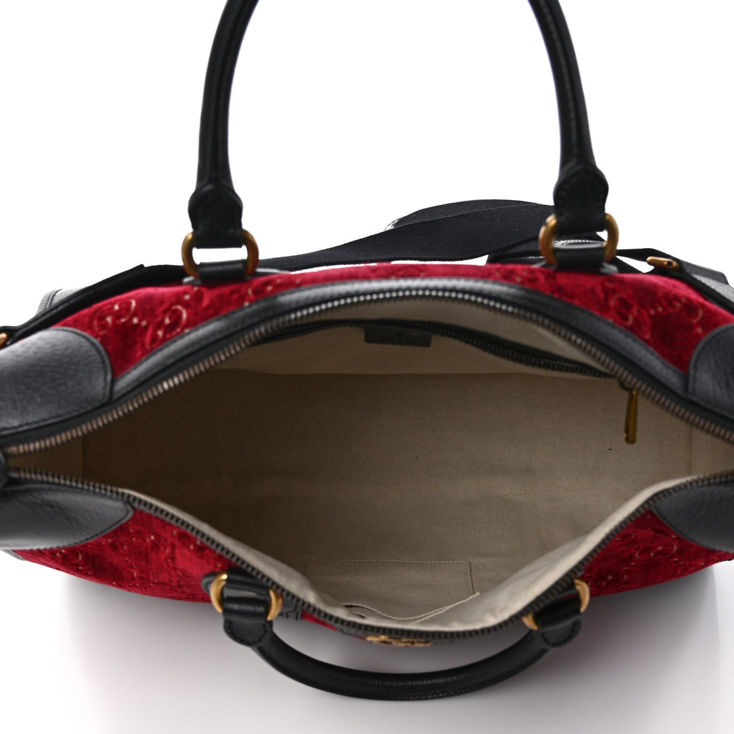 Velvet GG Monogram Textured Calfskin Web Medium Duffle Bag Red Cipria Black