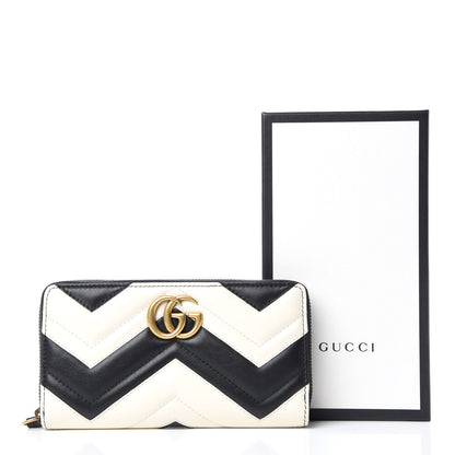 Gucci Calfskin Matelasse GG Marmont Zip Around Wallet Black White 9 of 9