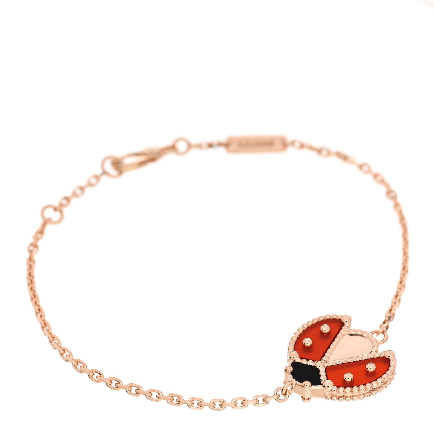 18K Rose Gold Carnelian Onyx Lucky Spring Open Wing Lady Bug Bracelet