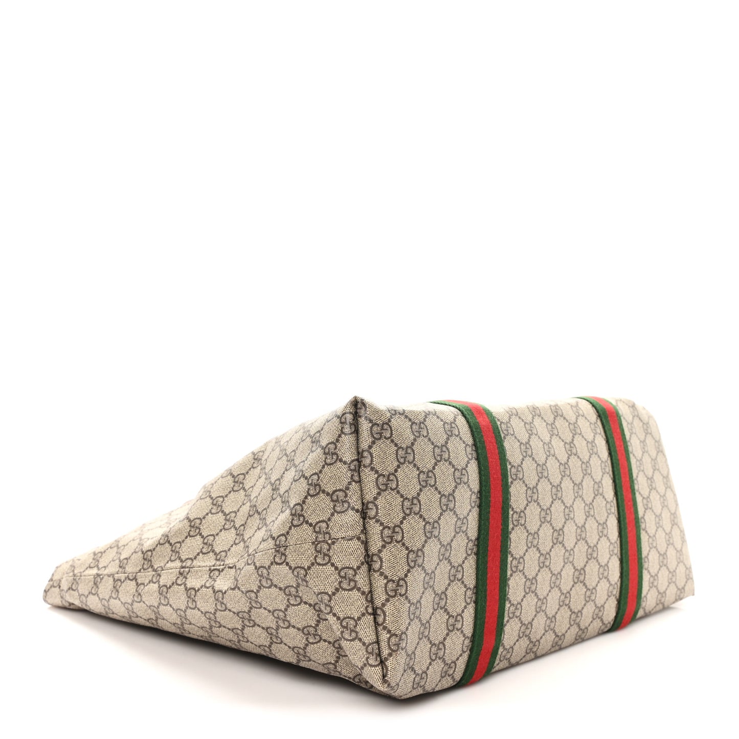 Tender GG Supreme Monogram Textured Dollar Calfskin Web Tote Beige Ebony New Acero