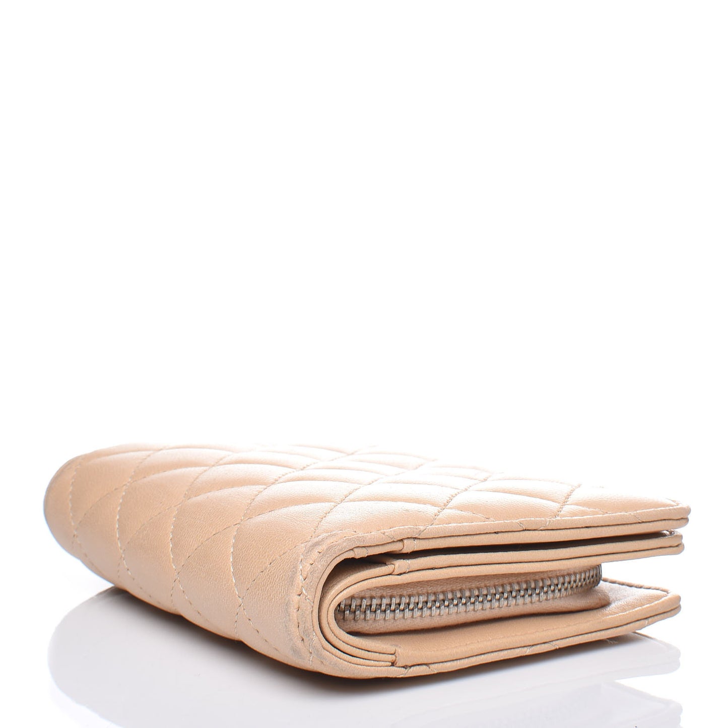 Lambskin Quilted Compact Wallet Beige