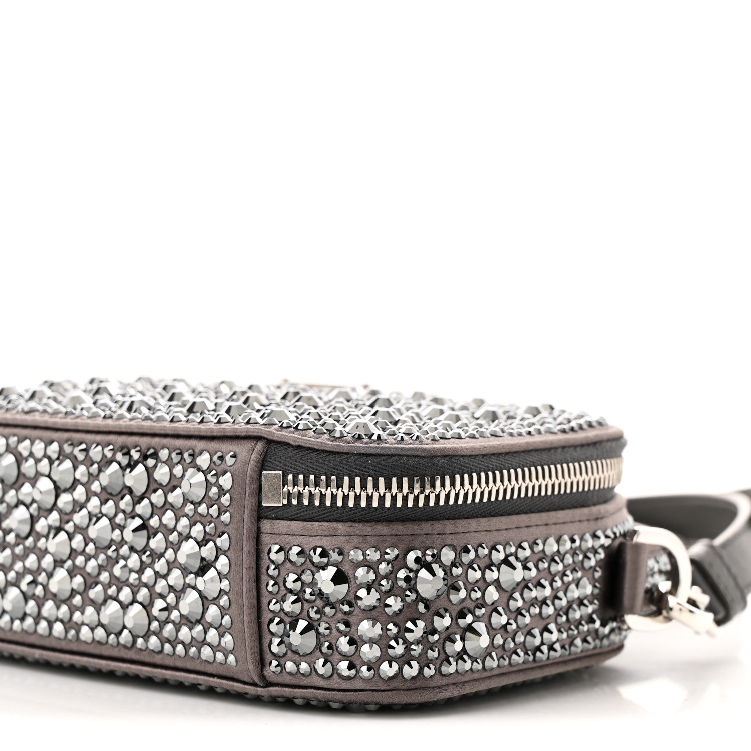 Prada Satin Crystal Metal Triangle Logo Odette Crossbody Fumo 10 of 10