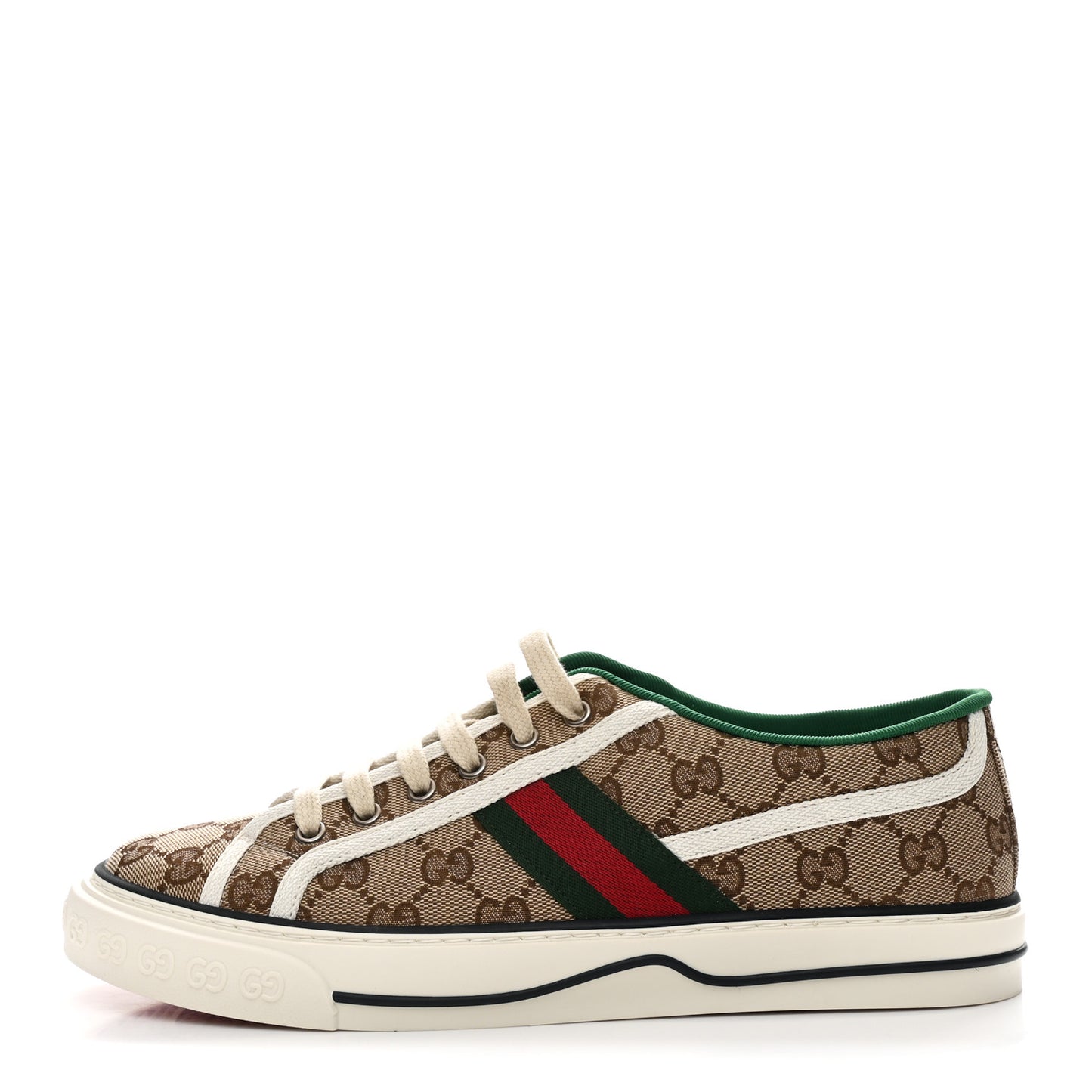 GG Monogram Web Mens 1977 Tennis Sneakers 8.5 Beige Ebony Mystic White Vert