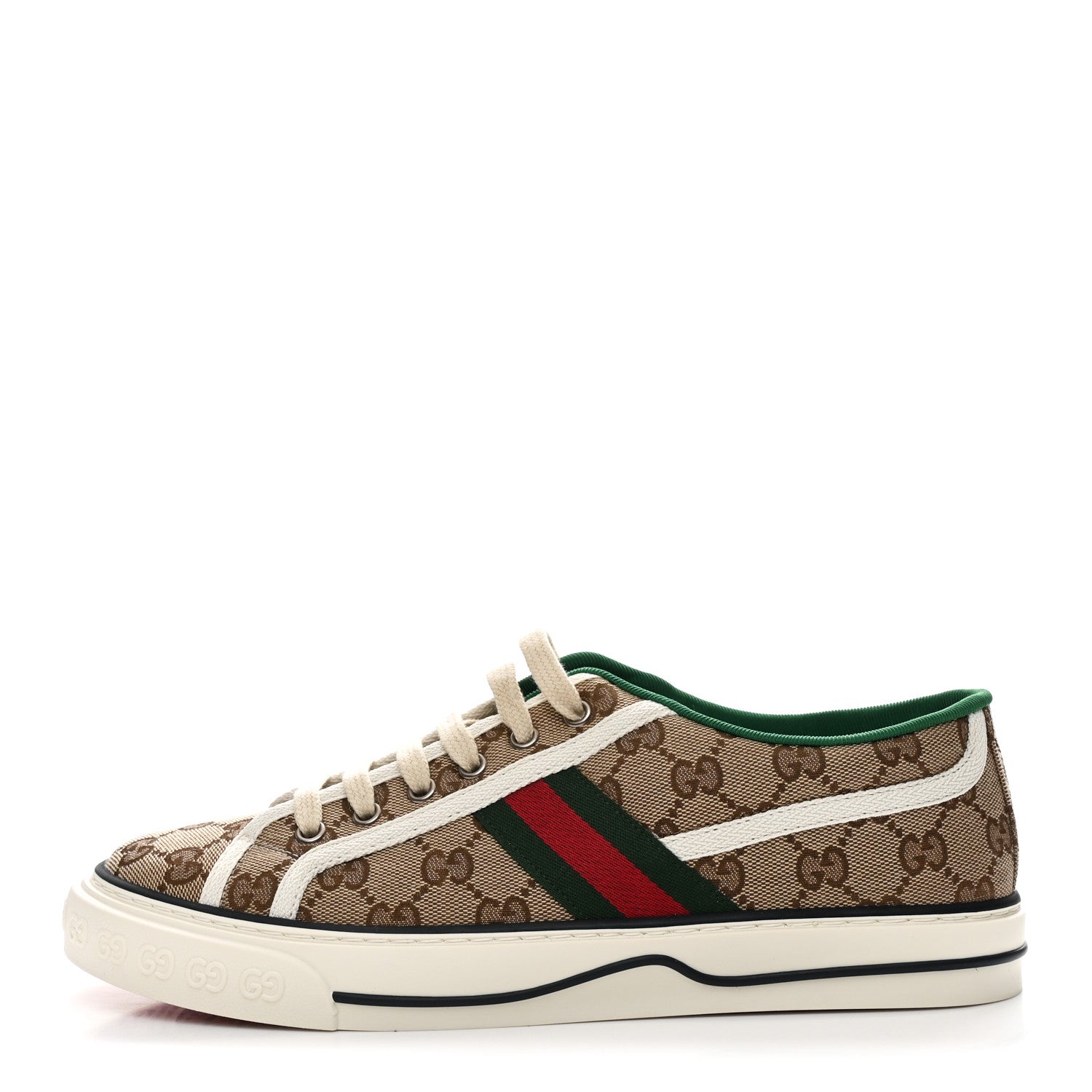 Gucci GG Monogram Web Mens 1977 Tennis Sneakers 8.5 Beige Ebony Mystic White Vert 1 of 8