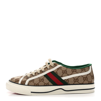 Gucci GG Monogram Web Mens 1977 Tennis Sneakers 8.5 Beige Ebony Mystic White Vert 1 of 8