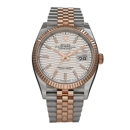 Rolex Stainless Steel 18K Everose Gold 36mm Oyster Perpetual Datejust Watch Silver Fluted 126231 1 of 5