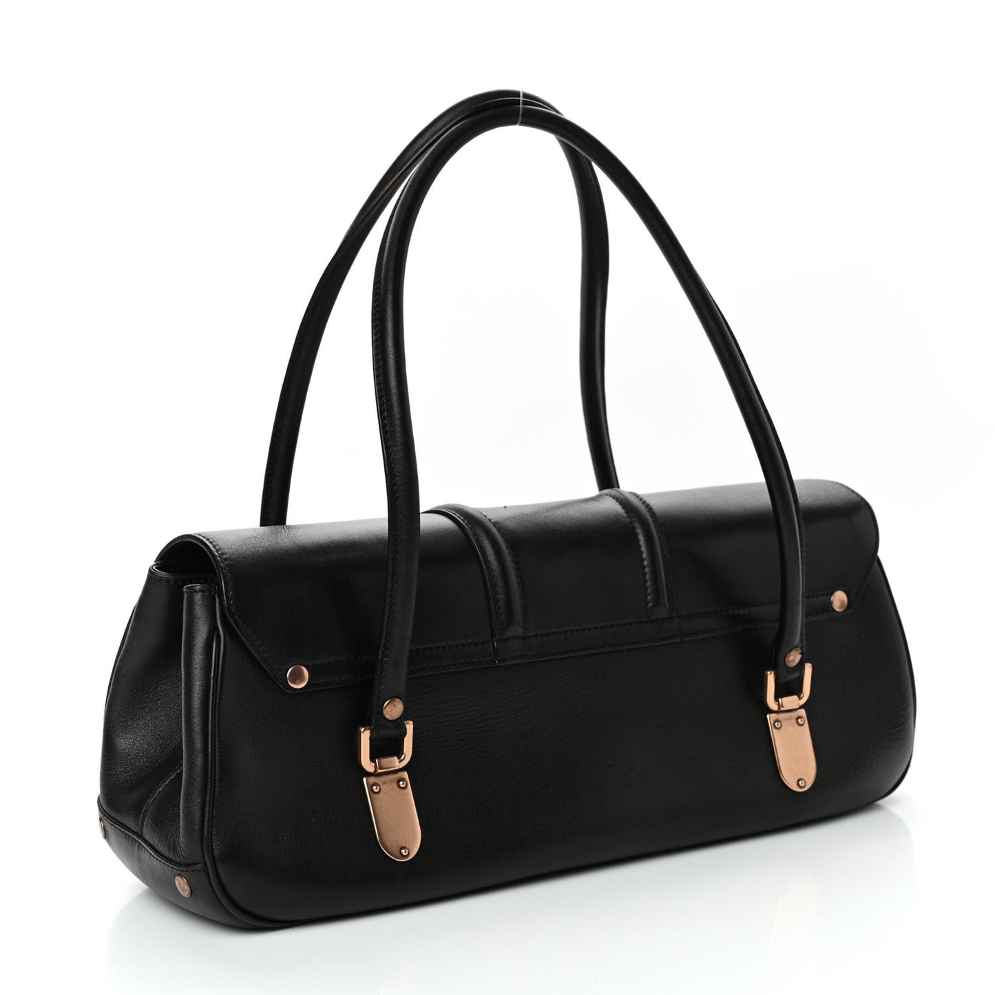 Calfskin Fold Over Shoulder Bag Black