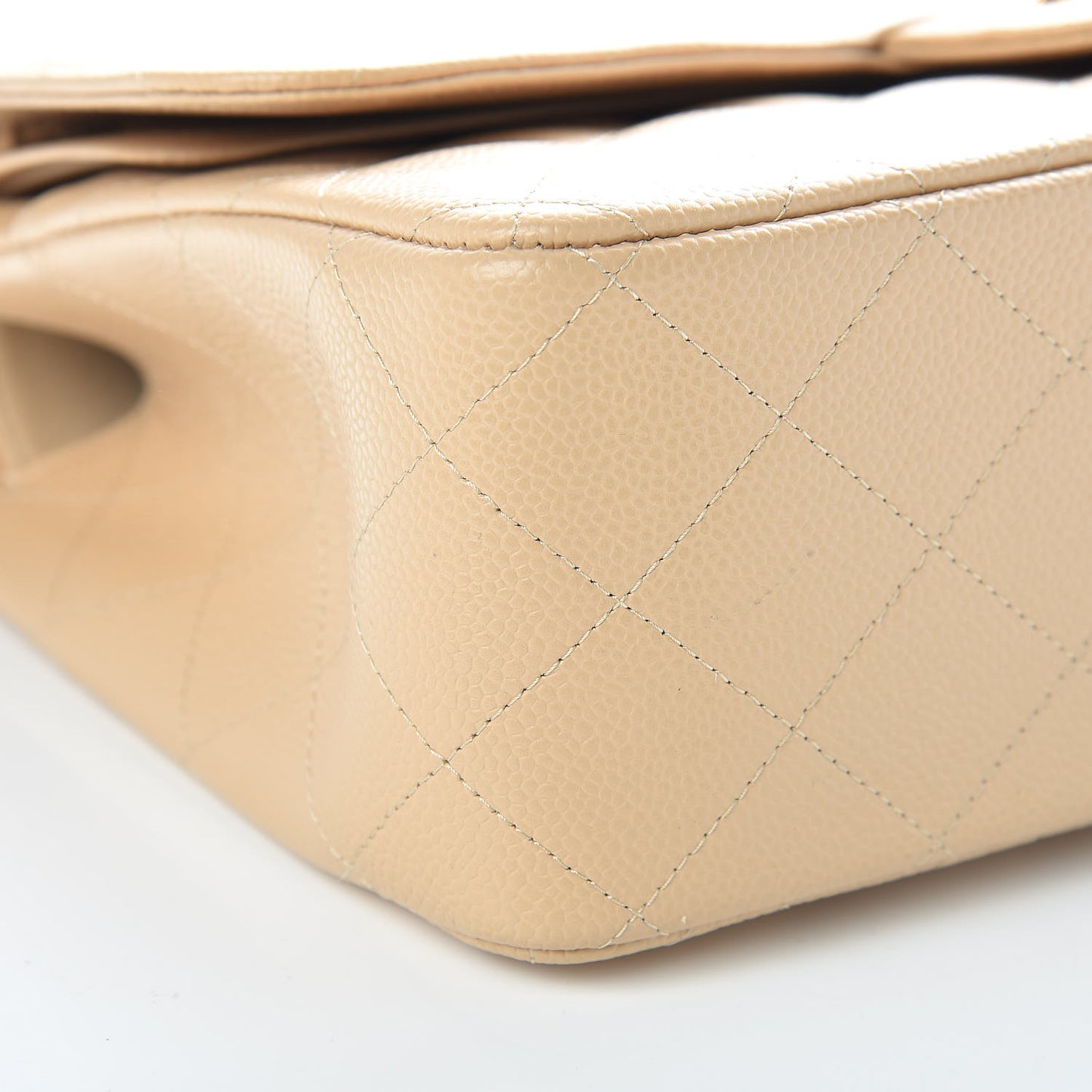 Caviar Quilted Jumbo Double Flap Light Beige