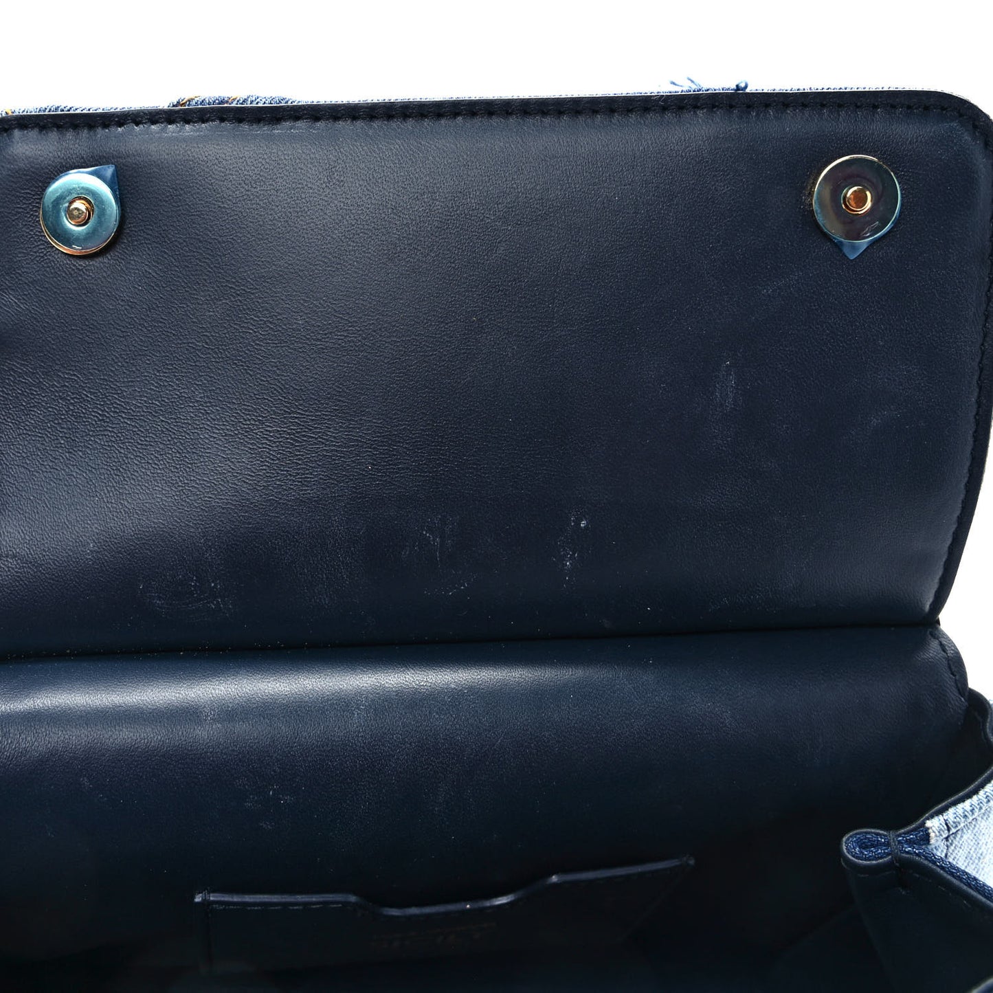 Calfskin Denim Patchwork Medium Miss Sicily Satchel Blue
