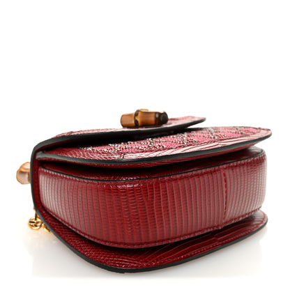 Gucci Moire Fabric Calfskin Rhinestone Monogram Monochrome Lizard Embossed Mini Bamboo 1947 Top Handle Chain Bag Red 4 of 10