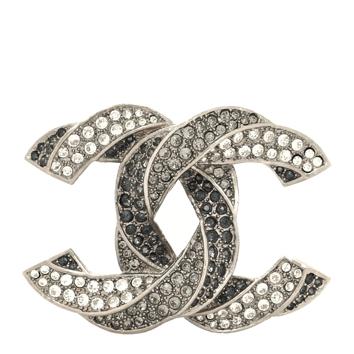 Chanel Crystal Twisted CC Brooch Silver 1 of 3