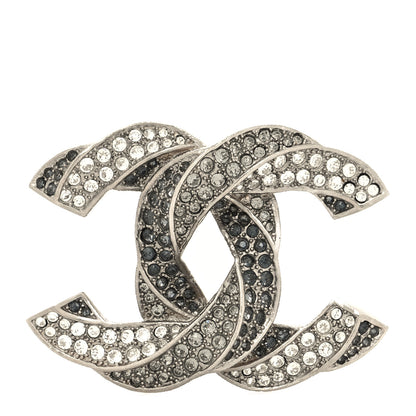 Chanel Crystal Twisted CC Brooch Silver 1 of 3