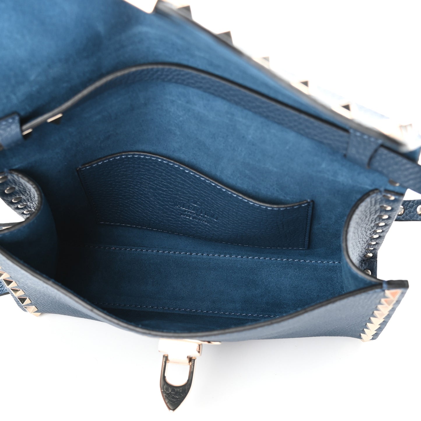 Pebbled Calfskin Medium Rockstud Flip Lock Crossbody Bag Peacock
