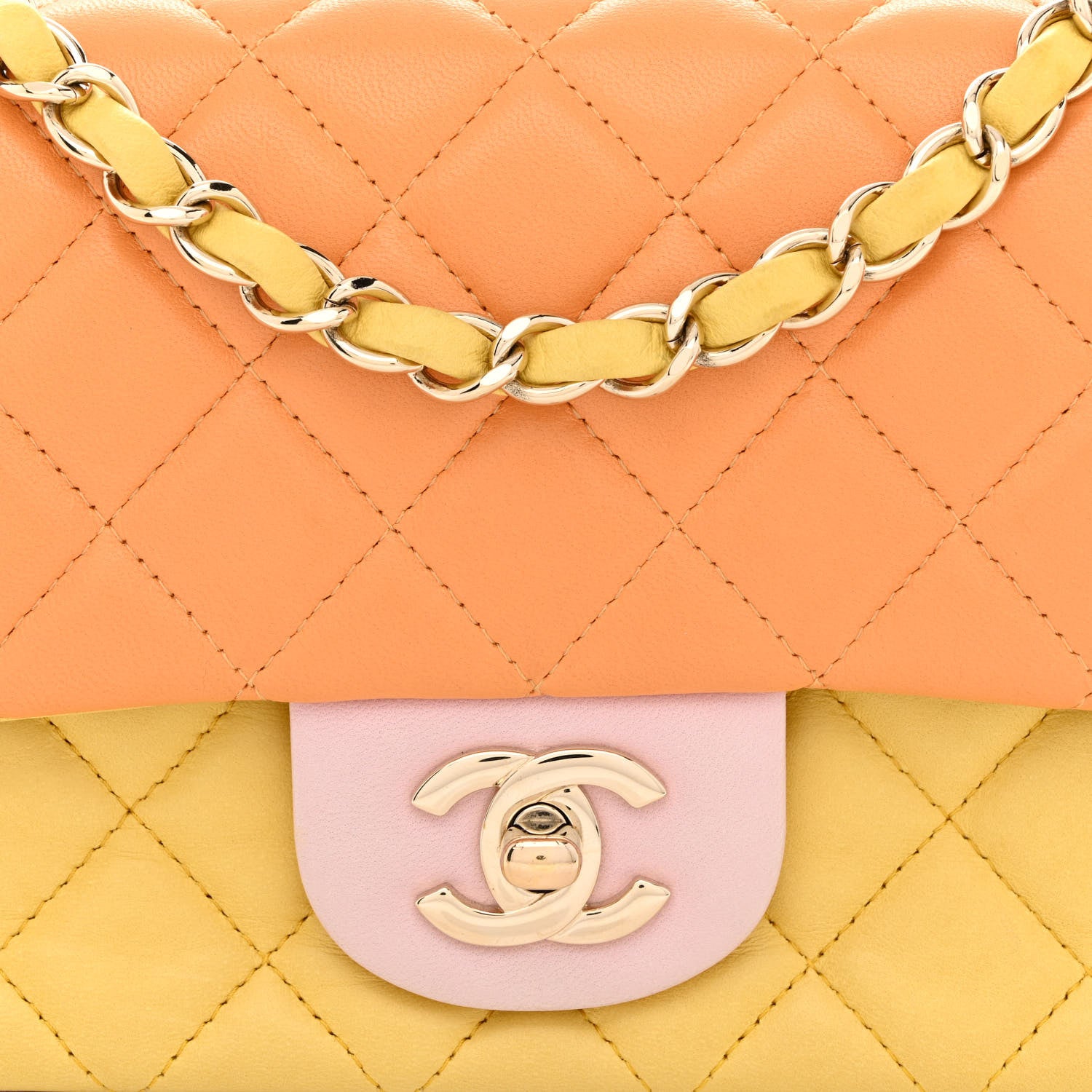 Chanel Lambskin Quilted Tri-color Mini Rectangular Flap Orange Yellow Pink 8 of 10