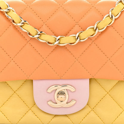 Chanel Lambskin Quilted Tri-color Mini Rectangular Flap Orange Yellow Pink 8 of 10