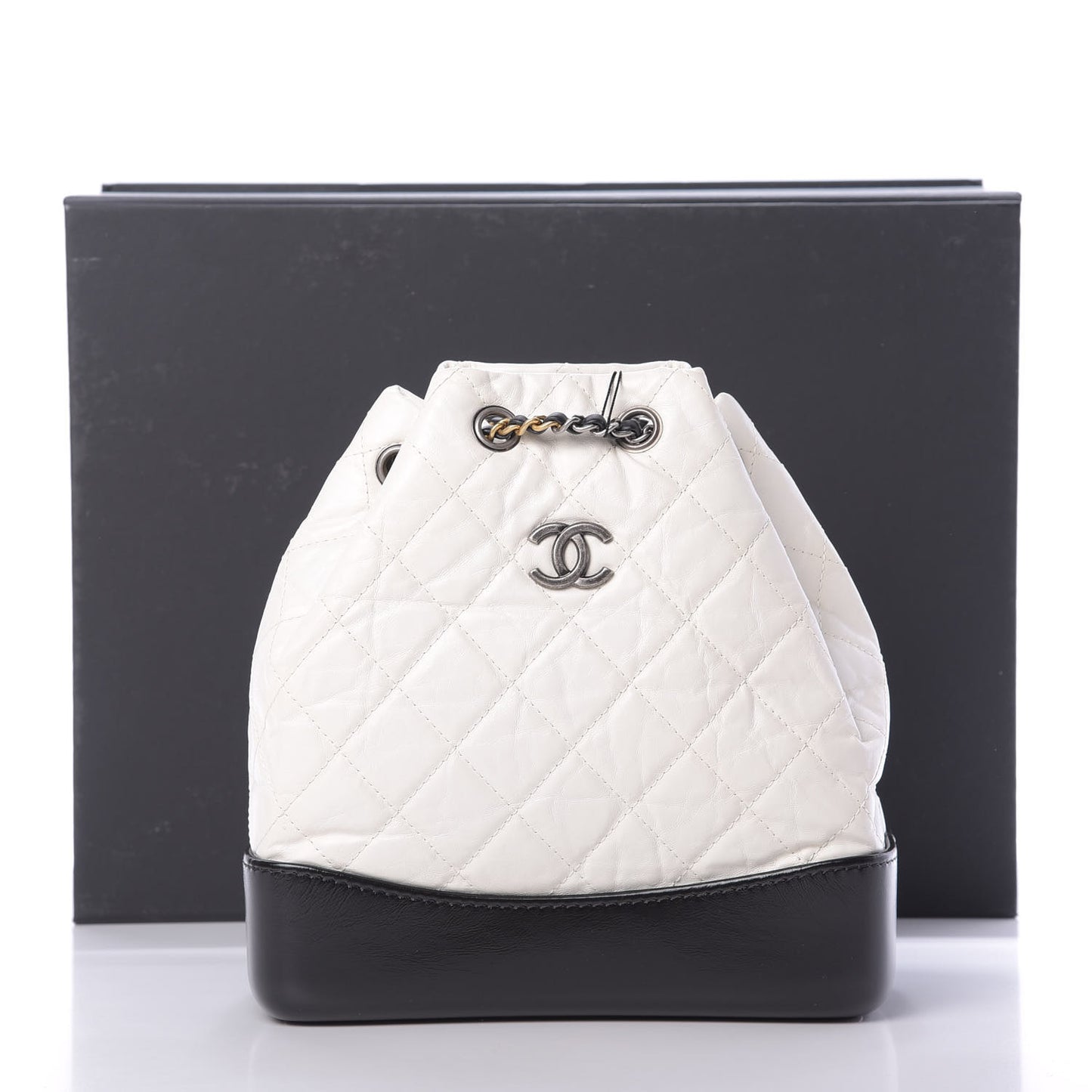 Aged Calfskin Quilted Small Gabrielle Backpack Black White