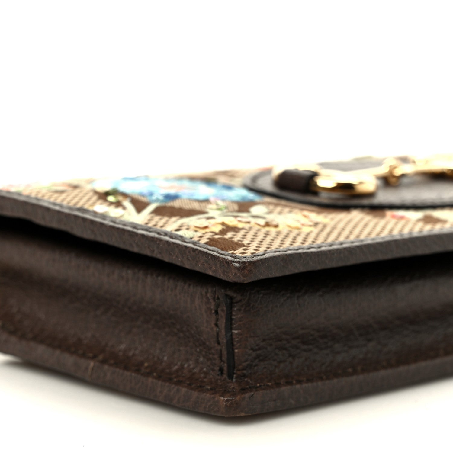 Gucci Monogram Jumbo GG Textured Dollar Calfskin Embroidered Horsebit 1955 Wallet On Chain Camel Ebony New Acero Multicolor 9 of 10