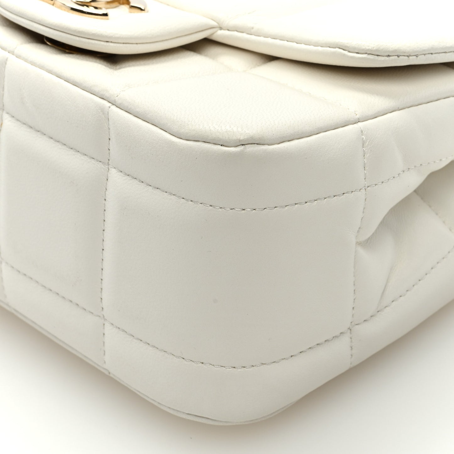 Lambskin Resin Crystal Square Quilted Monacoco Mini Square Flap White