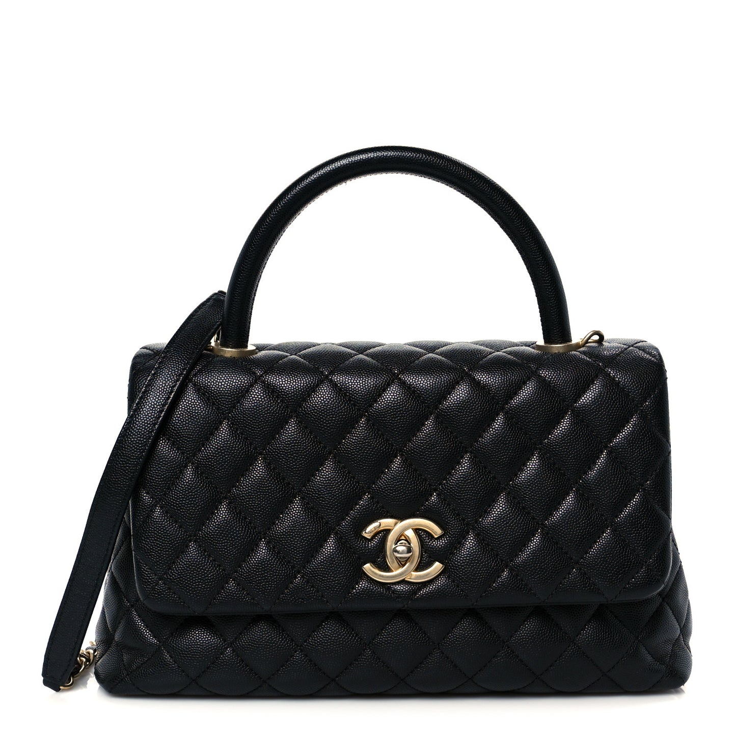 Caviar Quilted Small Coco Handle Flap Black