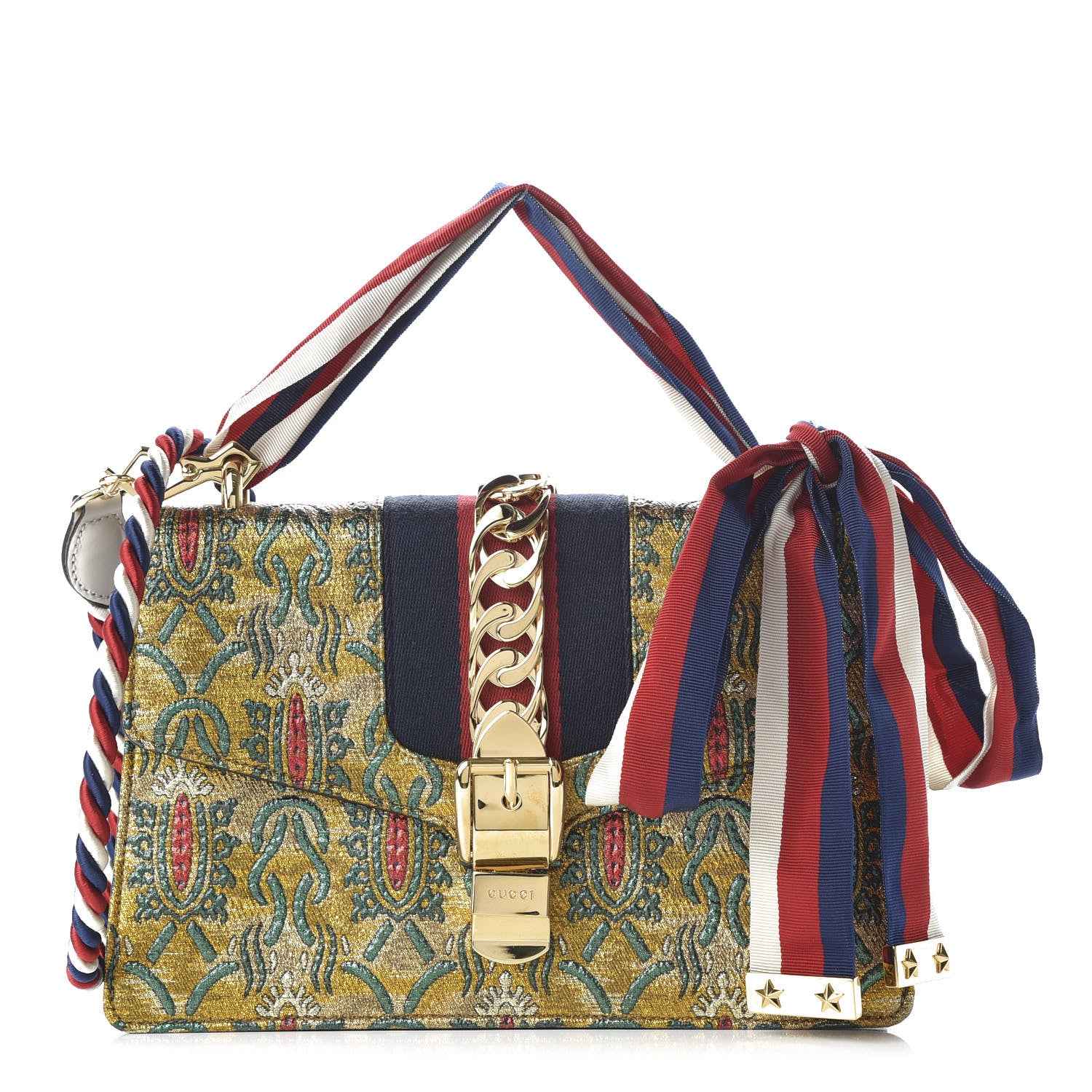 Gucci Iridescent Brocade Small Sylvie Shoulder Bag Gold 1 of 9