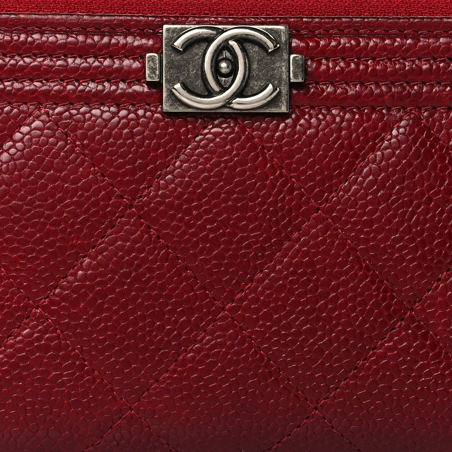Chanel Caviar Quilted Boy Zip Around Coin Purse Wallet Red 9 of 10