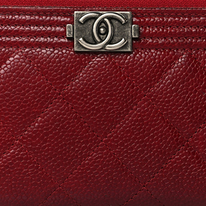 Chanel Caviar Quilted Boy Zip Around Coin Purse Wallet Red 9 of 10