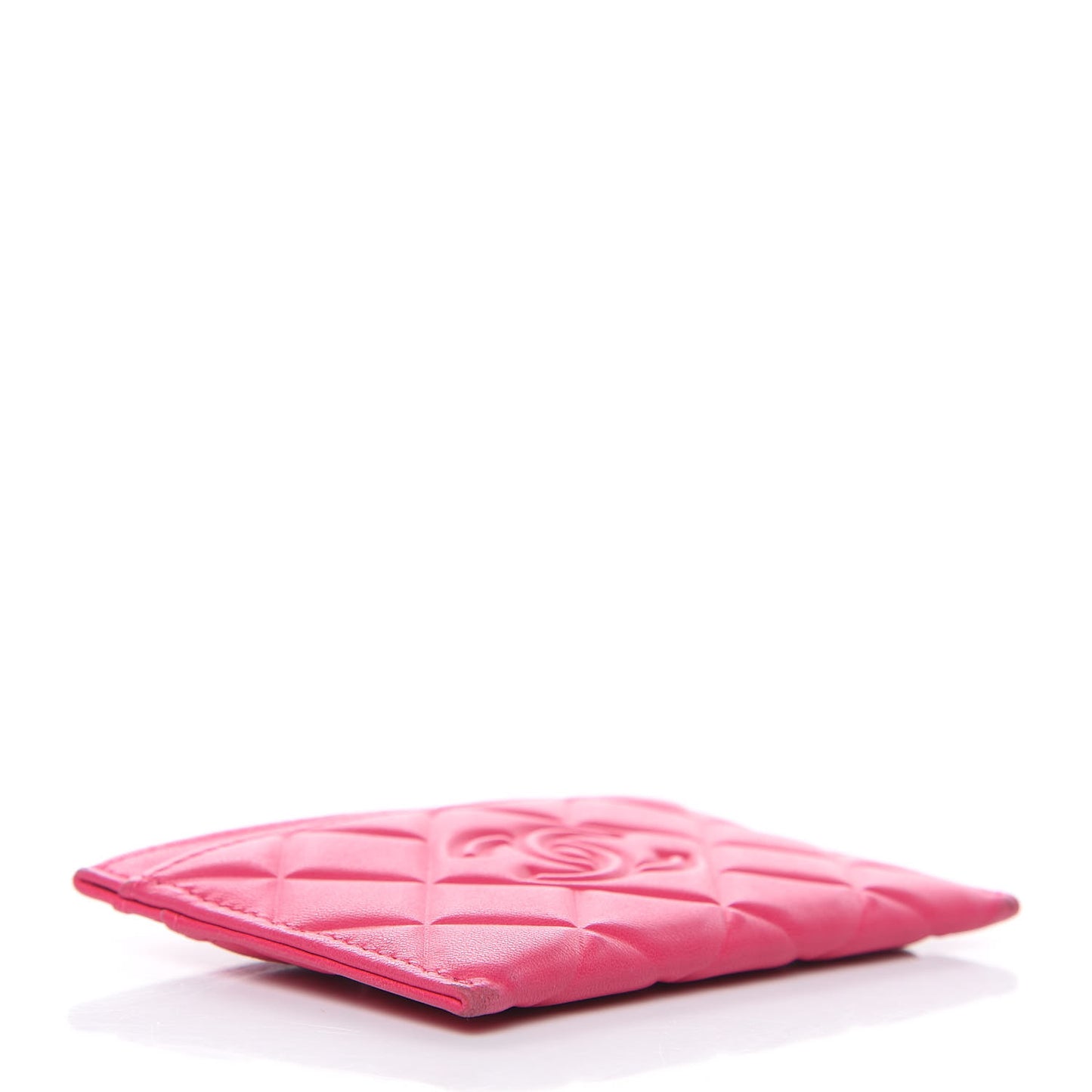 Lambskin Quilted Diamond CC Card Holder Fuchsia