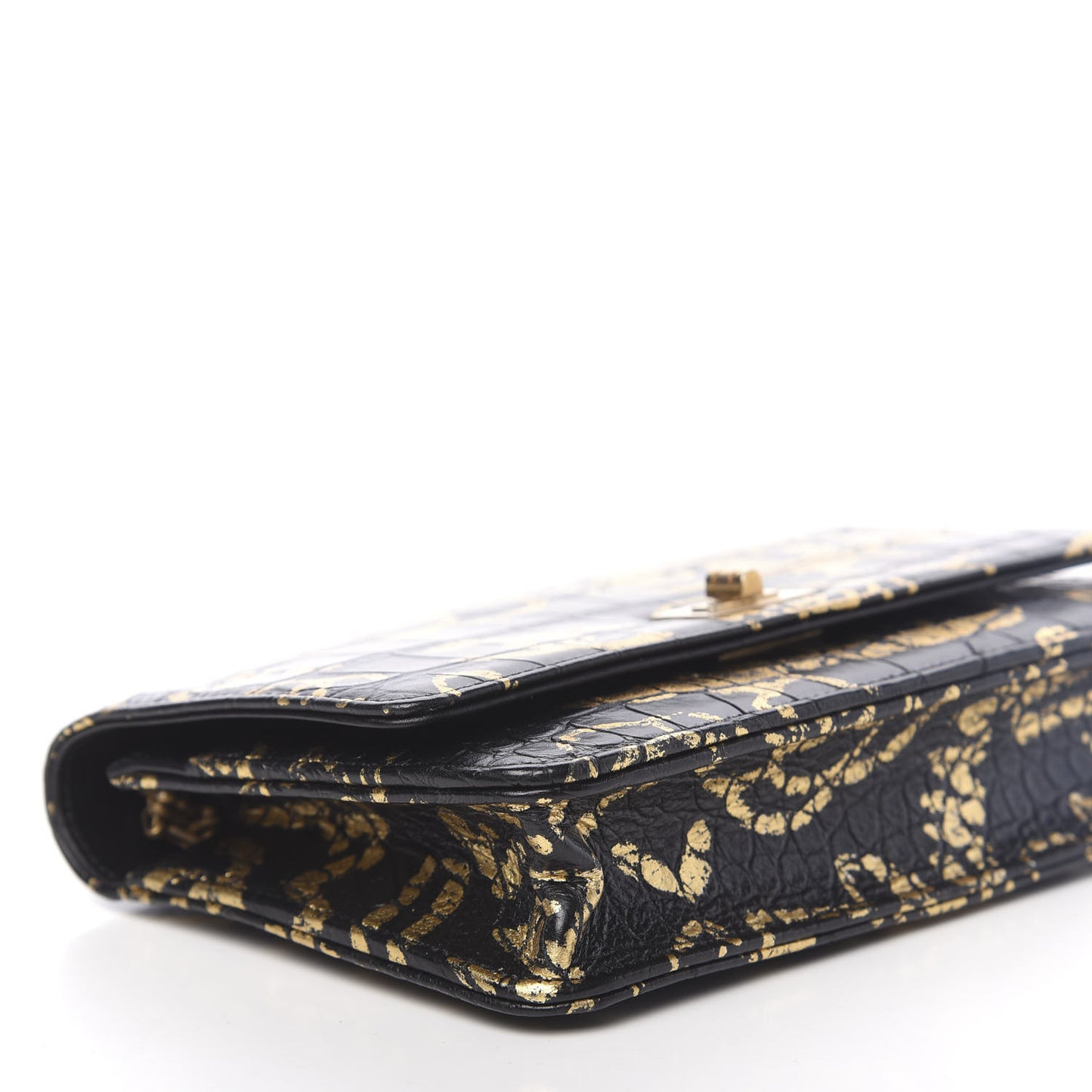 Calfskin Crocodile Embossed Graffiti 2.55 Cocodile Reissue Wallet On Chain WOC Black Gold