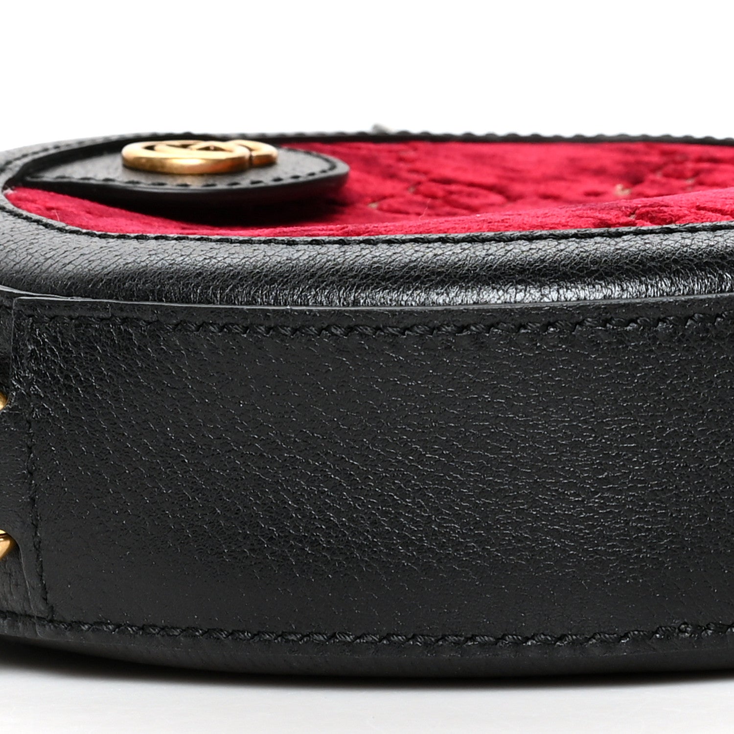 Gucci Velvet GG Monogram Textured Calfskin Round Shoulder Bag Red Cipria Black 10 of 11