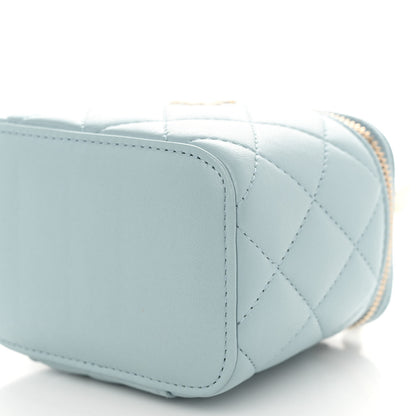 Chanel Lambskin Quilted Mini Vanity Case With Pearl Chain Light Blue 10 of 10