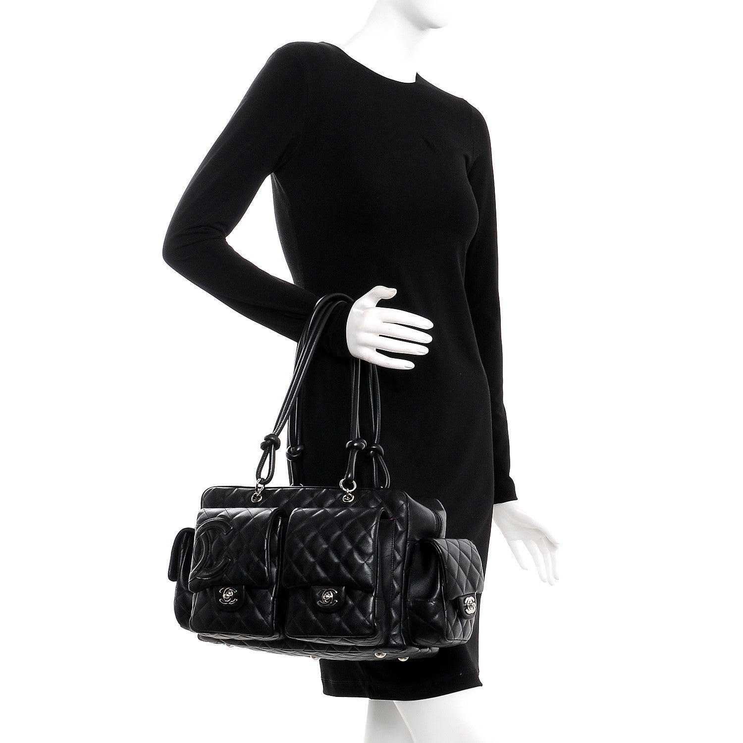 Chanel Calfskin Quilted Large Cambon Multipocket Reporter Black 2 of 7