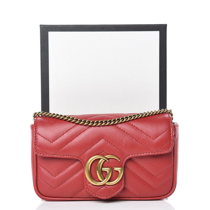 Gucci Calfskin Matelasse Super Mini GG Marmont Shoulder Bag Hibiscus Red 12 of 12