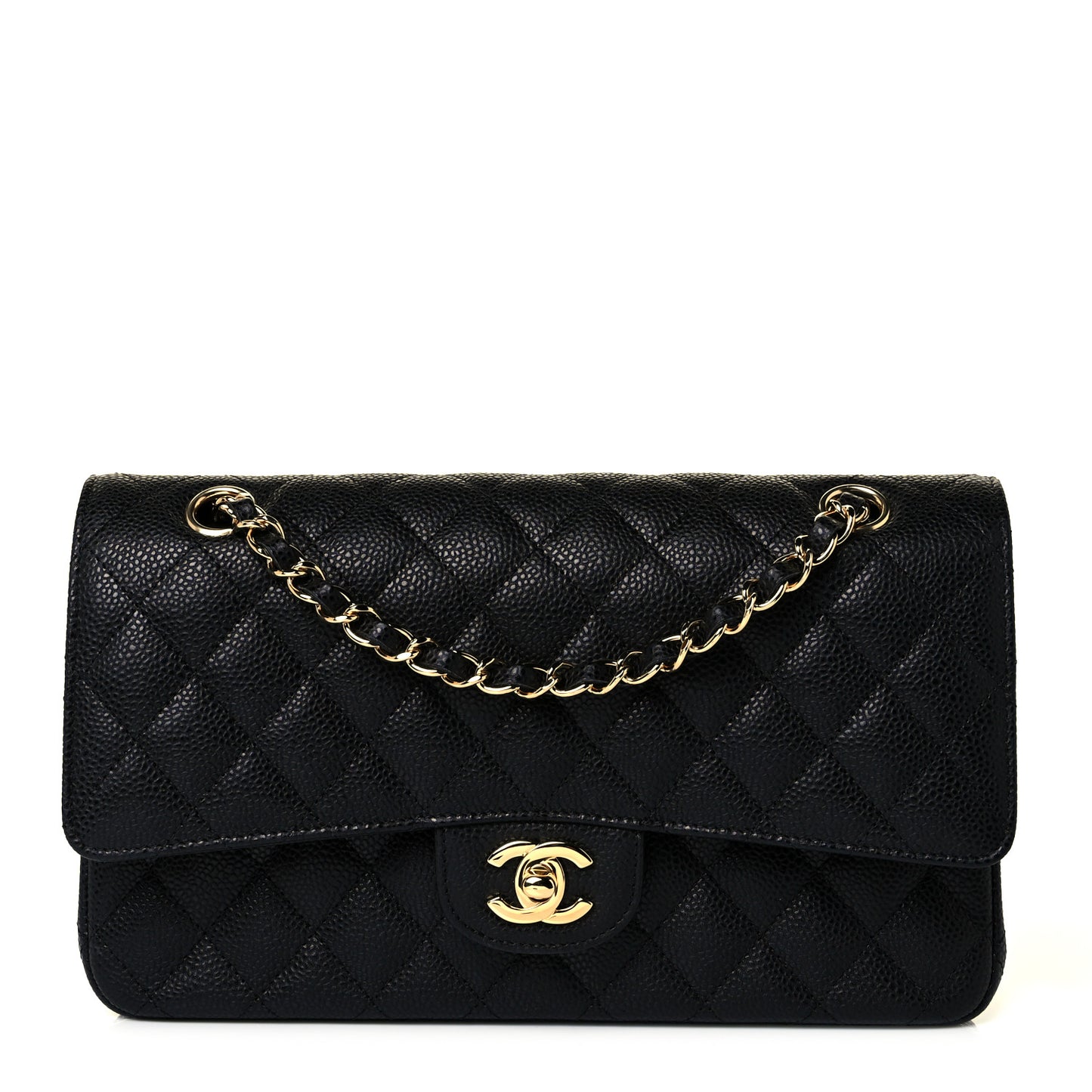 Caviar Quilted Medium Double Flap Black